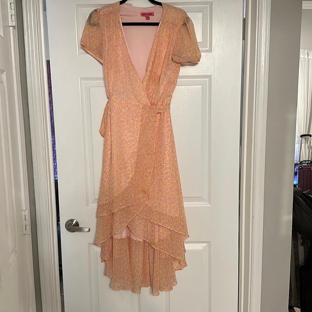 Betsey Johnson leopard wrap high low dress size 6